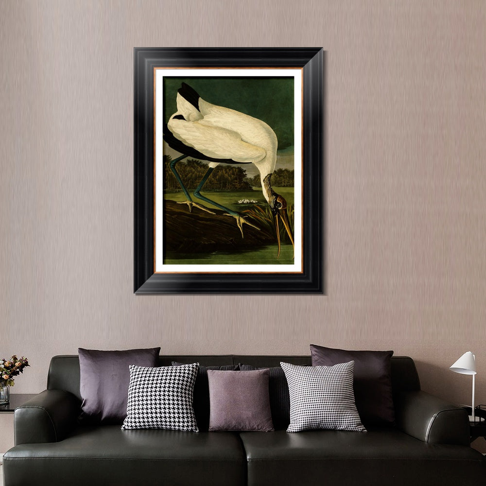 INVIN ART Framed Canvas Art Giclee Print Wood Ibis by John James Audubon  Home Office Wall Art Decorations