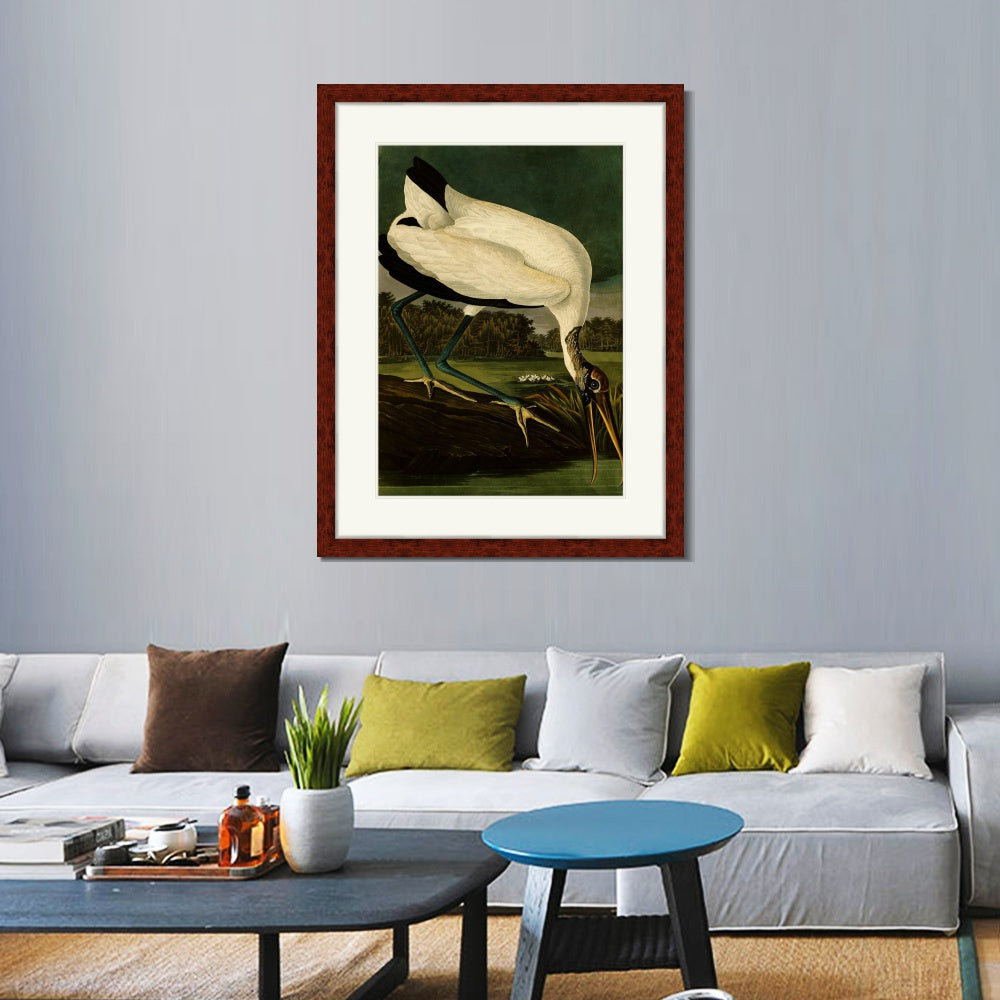 INVIN ART Framed Canvas Art Giclee Print Wood Ibis by John James Audubon  Home Office Wall Art Decorations