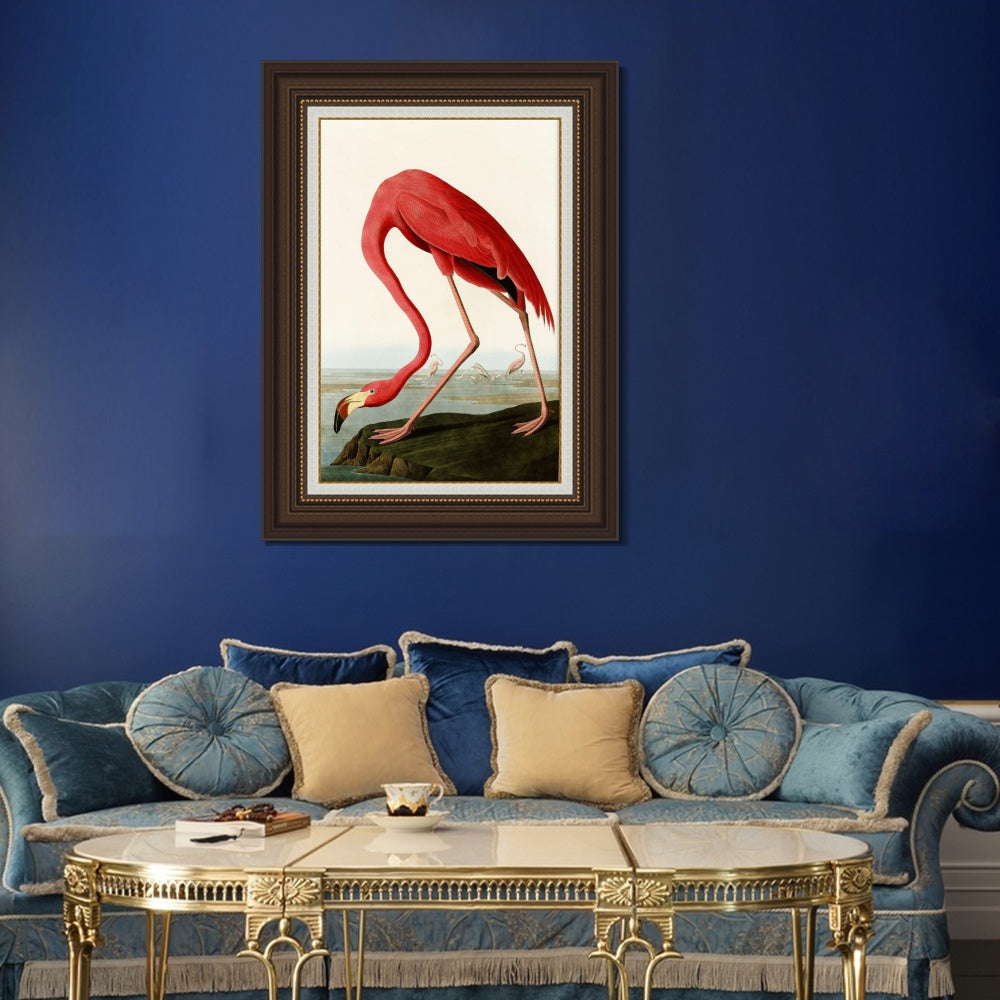 INVIN ART Framed Canvas Art Giclee Print American Flamingo by John James Audubon  Home Office Wall Art Decorations