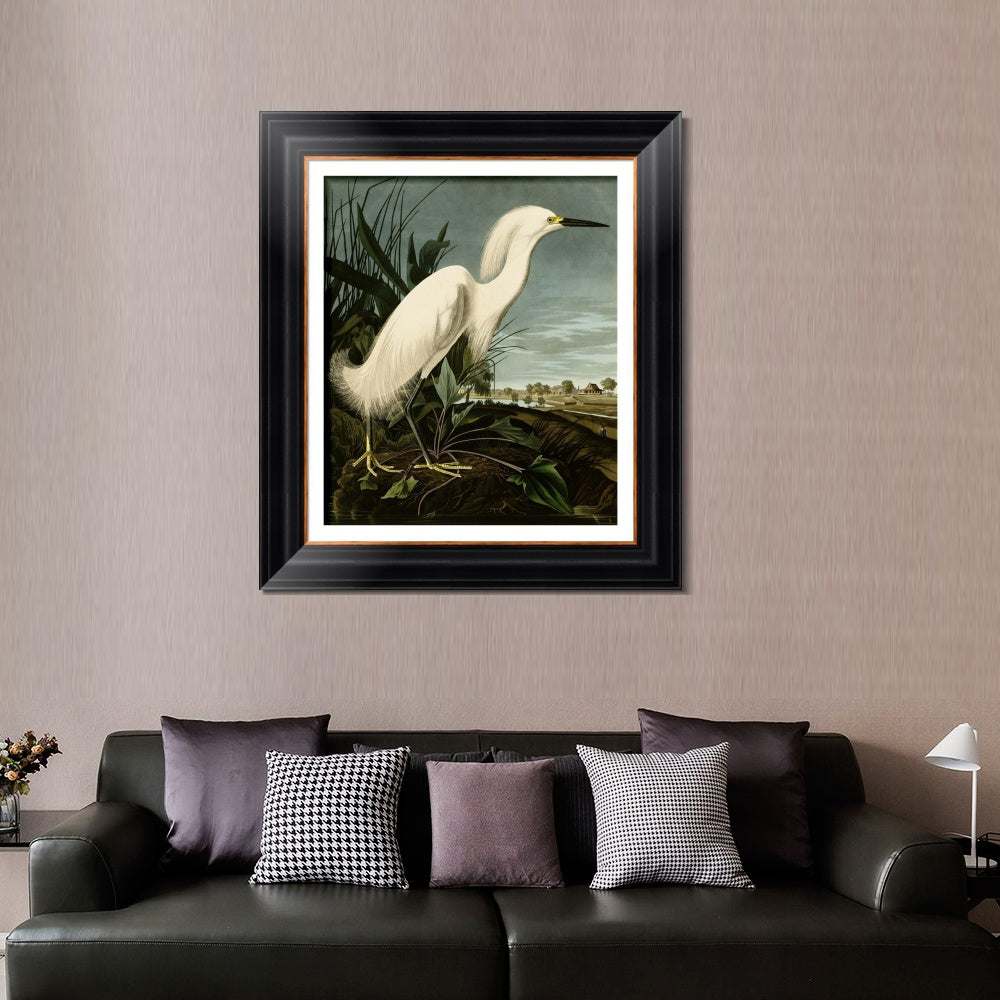 INVIN ART Framed Canvas Art Giclee Print Snowy Heron or White Egret by John James Audubon  Home Office Wall Art Decorations