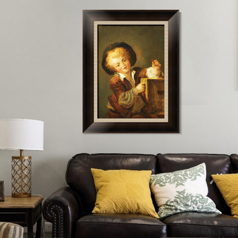 INVIN ART Framed Canvas Art Giclee Print A LITTLE BOY WITH A CURIOSITY by Jean Honore Fragonard Wall Art Living Room Home Office Decorations
