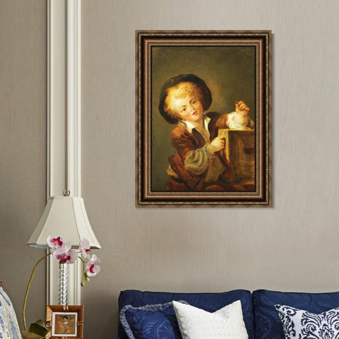 INVIN ART Framed Canvas Art Giclee Print A LITTLE BOY WITH A CURIOSITY by Jean Honore Fragonard Wall Art Living Room Home Office Decorations
