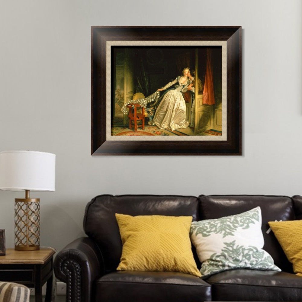 INVIN ART Framed Canvas Art Giclee Print The Stolen Kiss by Jean Honore Fragonard Wall Art Living Room Home Office Decorations
