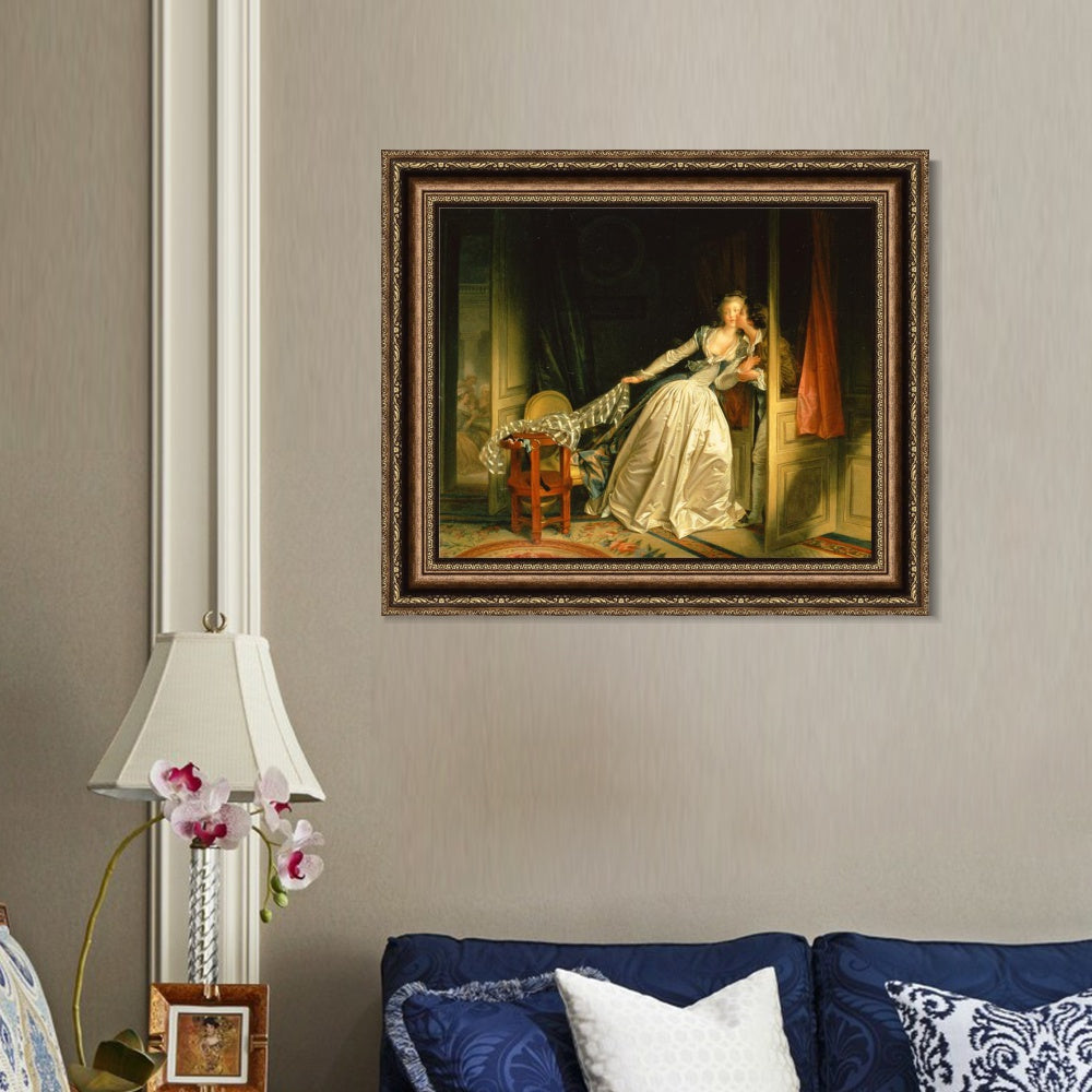 INVIN ART Framed Canvas Art Giclee Print The Stolen Kiss by Jean Honore Fragonard Wall Art Living Room Home Office Decorations