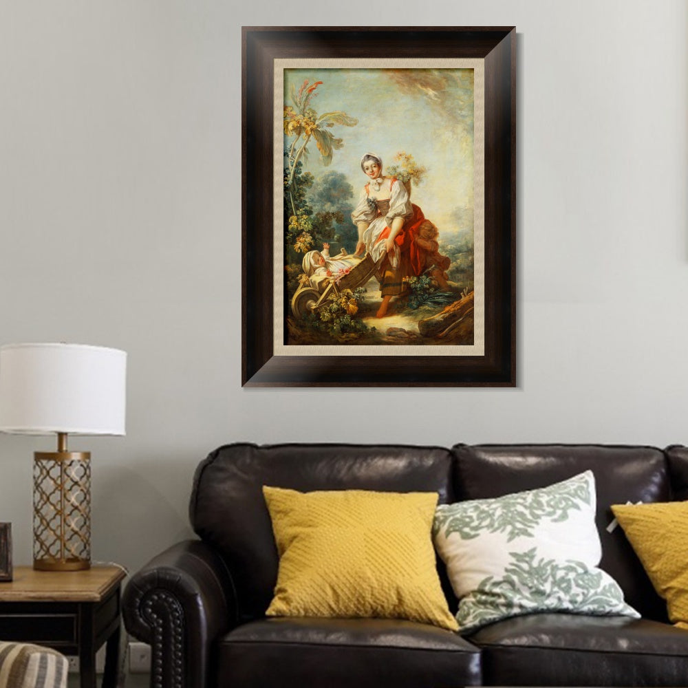 INVIN ART Framed Canvas Art Giclee Print The Joys of Motherhood by Jean Honore Fragonard Wall Art Living Room Home Office Decorations