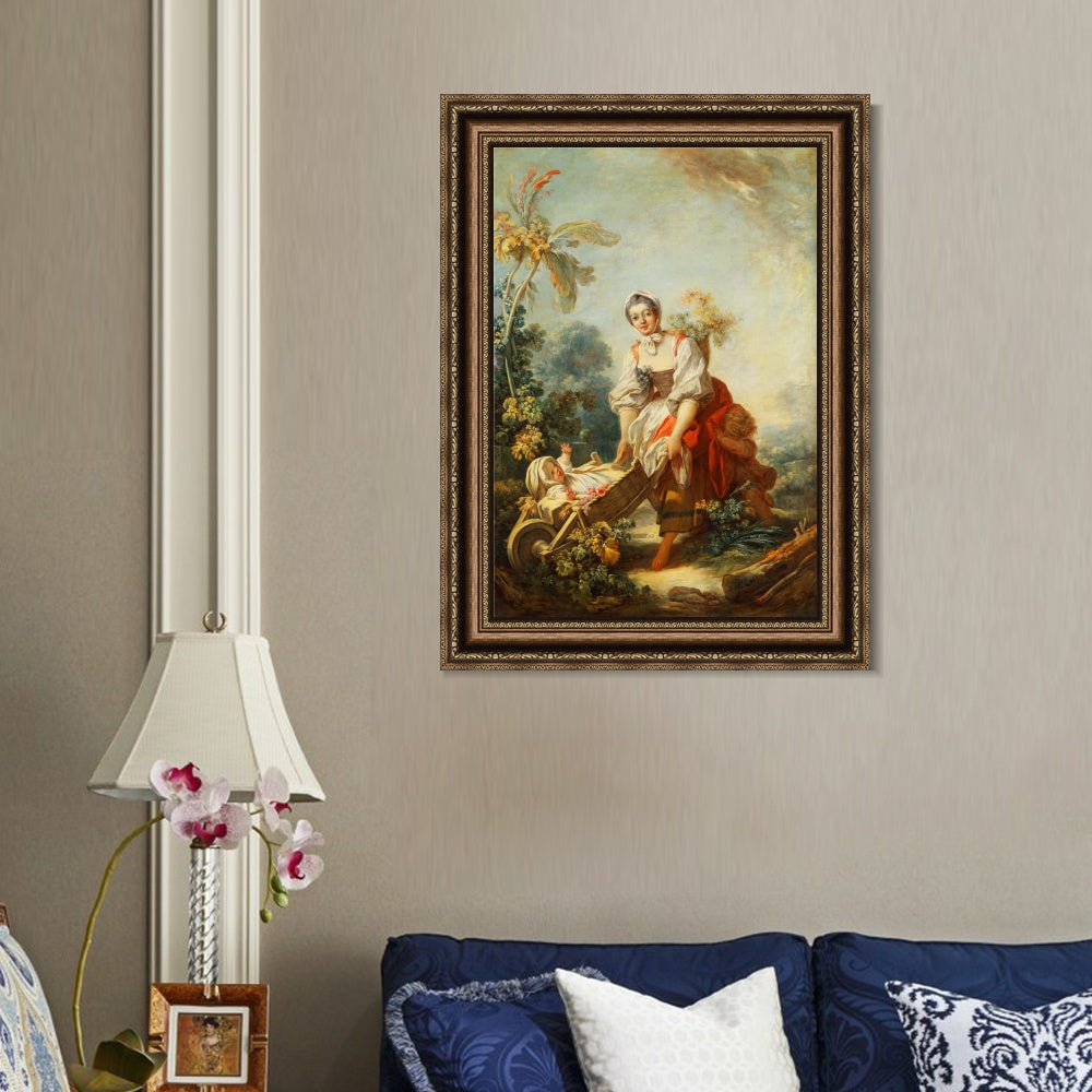 INVIN ART Framed Canvas Art Giclee Print The Joys of Motherhood by Jean Honore Fragonard Wall Art Living Room Home Office Decorations
