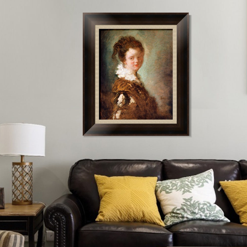 INVIN ART Framed Canvas Art Giclee Print Young Woman by Jean Honore Fragonard Wall Art Living Room Home Office Decorations