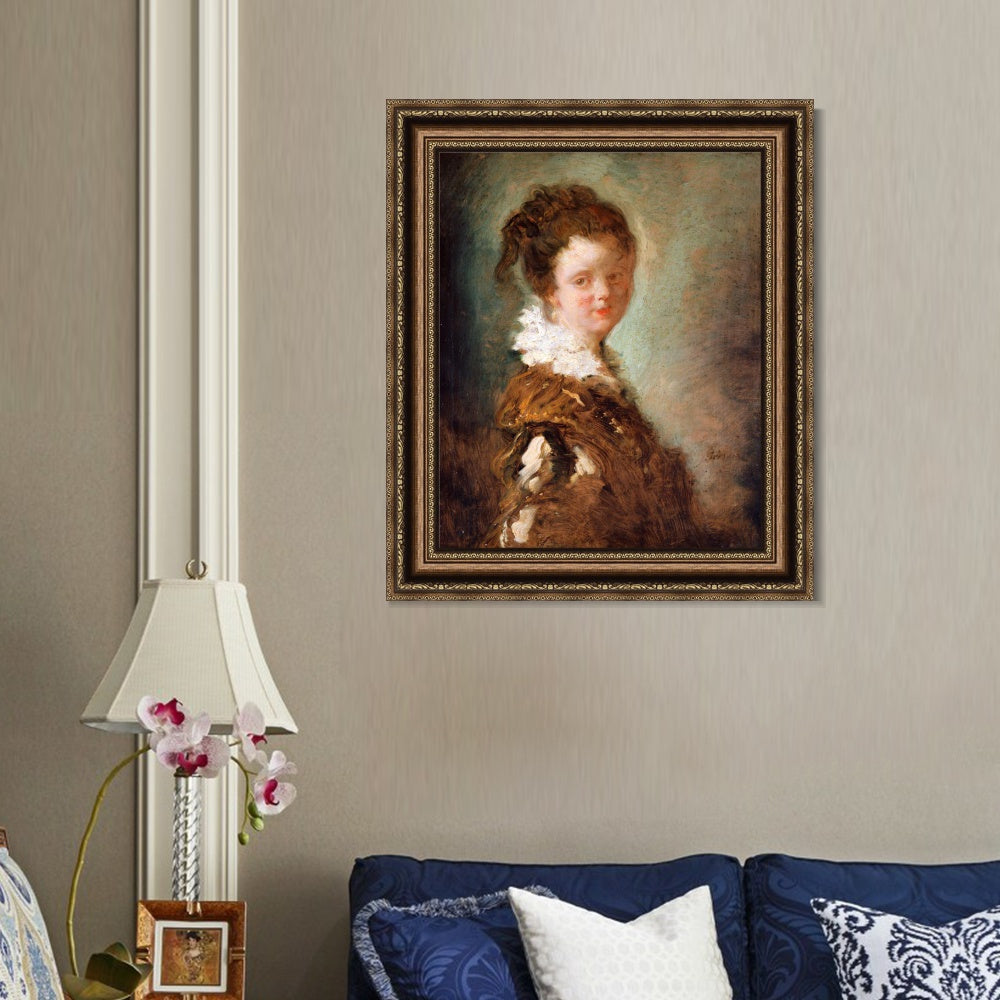 INVIN ART Framed Canvas Art Giclee Print Young Woman by Jean Honore Fragonard Wall Art Living Room Home Office Decorations