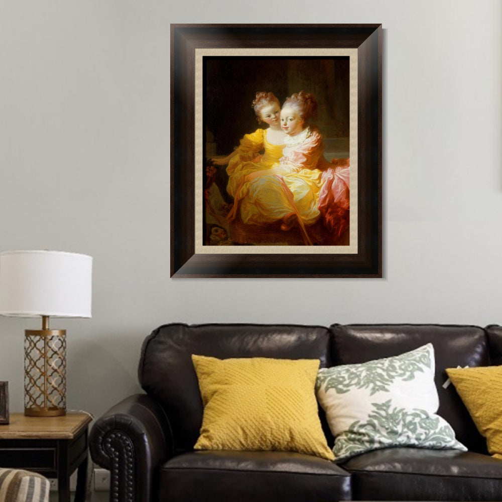 INVIN ART Framed Canvas Art Giclee Print Sisters by Jean Honore Fragonard Wall Art Living Room Home Office Decorations