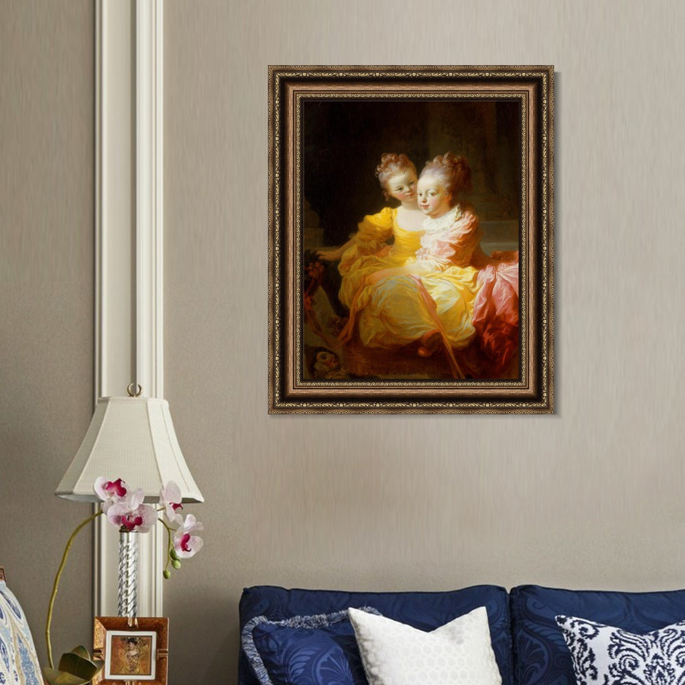 INVIN ART Framed Canvas Art Giclee Print Sisters by Jean Honore Fragonard Wall Art Living Room Home Office Decorations