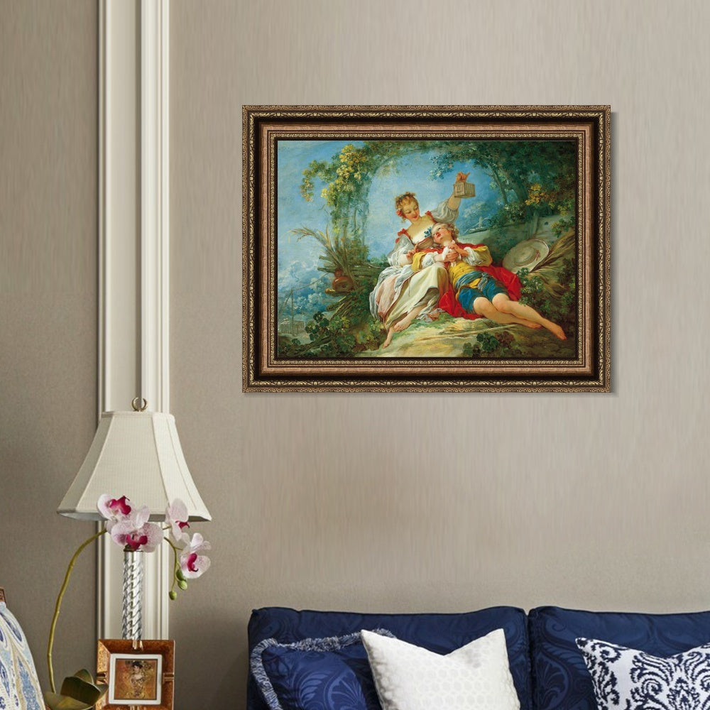 INVIN ART Framed Canvas Art Giclee Print Lovers by Jean Honore Fragonard Wall Art Living Room Home Office Decorations