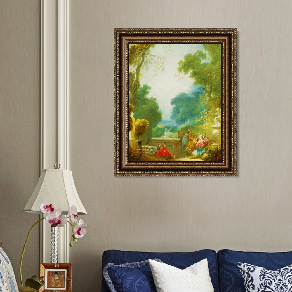 INVIN ART Framed Canvas Art Giclee Print A Game of Hot Cockles by Jean Honore Fragonard Wall Art Living Room Home Office Decorations