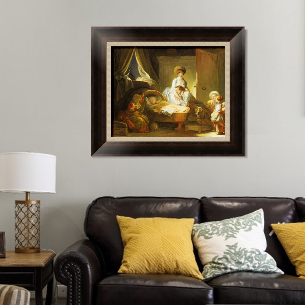 INVIN ART Framed Canvas Art Giclee Print The Visit to the Nursery by Jean Honore Fragonard Wall Art Living Room Home Office Decorations