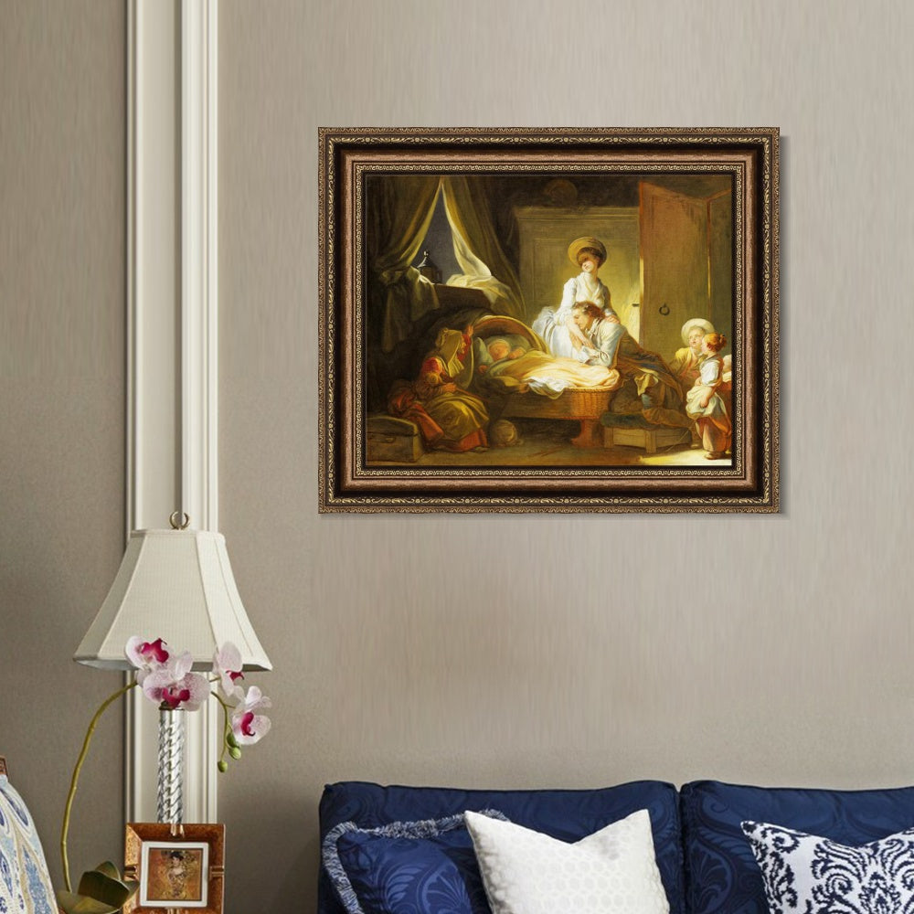 INVIN ART Framed Canvas Art Giclee Print The Visit to the Nursery by Jean Honore Fragonard Wall Art Living Room Home Office Decorations