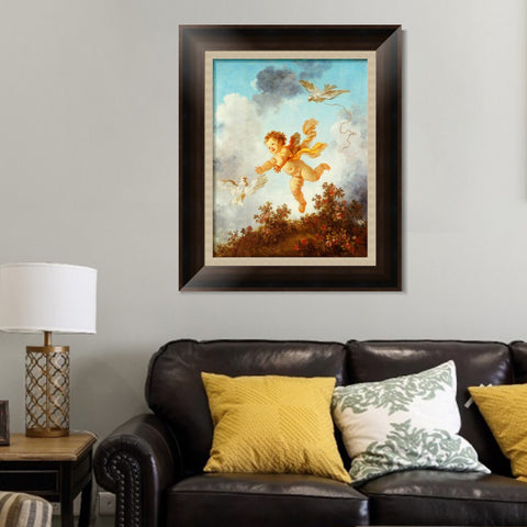 INVIN ART Framed Canvas Art Giclee Print Love Pursuing a Dove, 1790 by Jean Honore Fragonard Wall Art Living Room Home Office Decorations