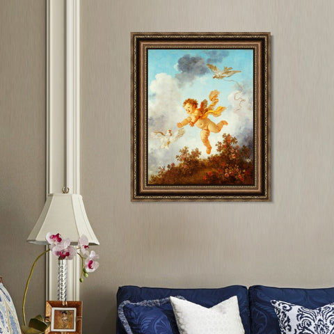 INVIN ART Framed Canvas Art Giclee Print Love Pursuing a Dove, 1790 by Jean Honore Fragonard Wall Art Living Room Home Office Decorations