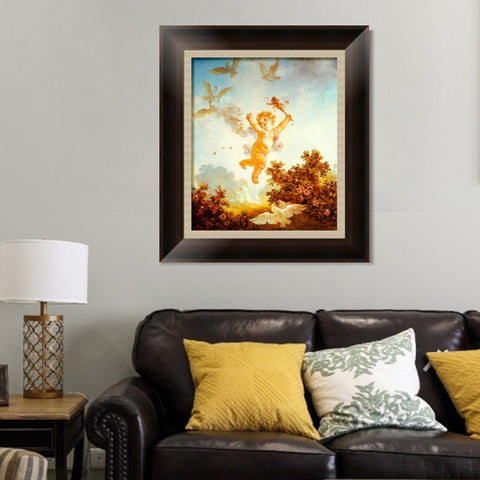 INVIN ART Framed Canvas Art Giclee Print Love the Jester, 1790 by Jean Honore Fragonard Wall Art Living Room Home Office Decorations