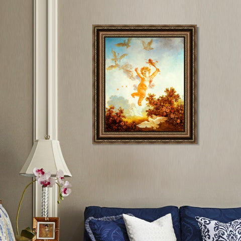 INVIN ART Framed Canvas Art Giclee Print Love the Jester, 1790 by Jean Honore Fragonard Wall Art Living Room Home Office Decorations