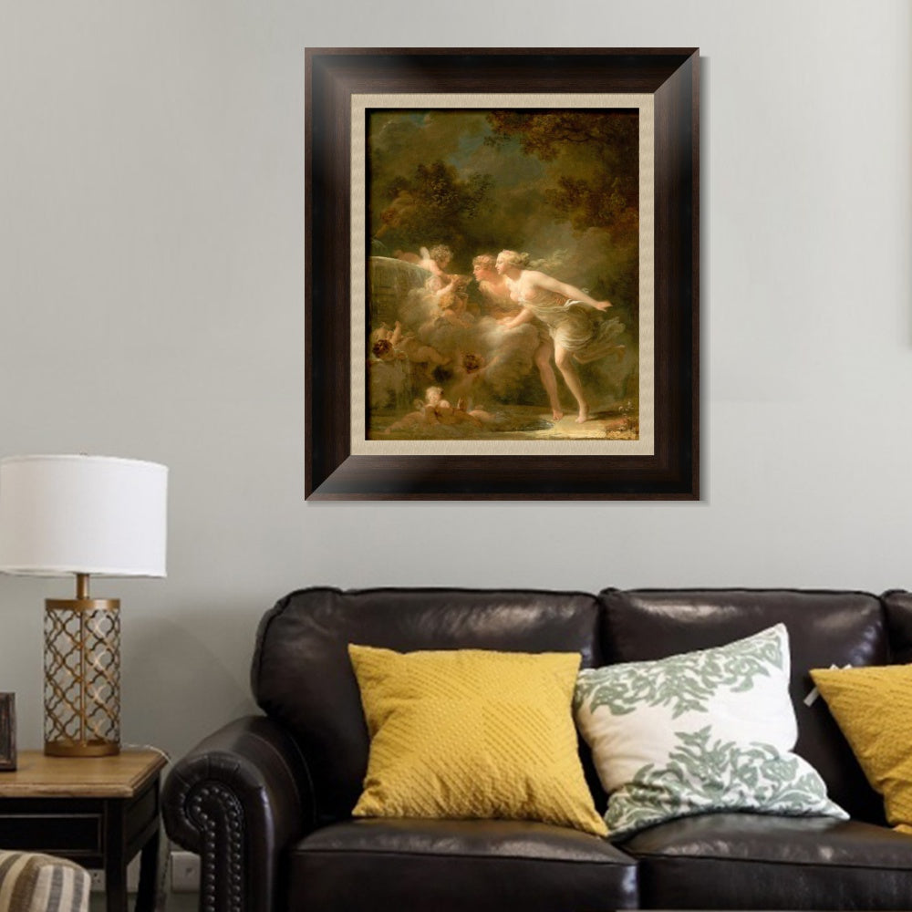 INVIN ART Framed Canvas Art Giclee Print The Fountain of Love by Jean Honore Fragonard Wall Art Living Room Home Office Decorations