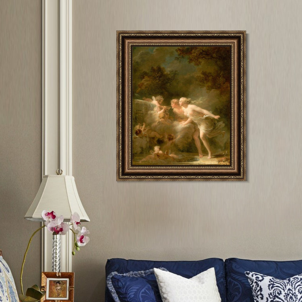 INVIN ART Framed Canvas Art Giclee Print The Fountain of Love by Jean Honore Fragonard Wall Art Living Room Home Office Decorations