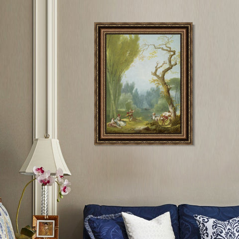 INVIN ART Framed Canvas Art Giclee Print A Game of Horse and Rider by Jean Honore Fragonard Wall Art Living Room Home Office Decorations