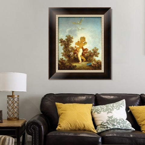INVIN ART Framed Canvas Art Giclee Print Love the Sentinel, 1790 by Jean Honore Fragonard Wall Art Living Room Home Office Decorations