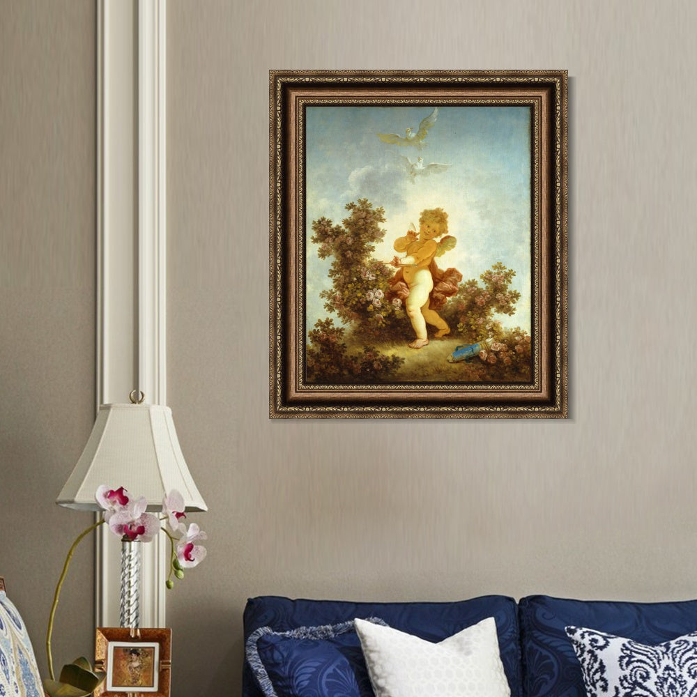 INVIN ART Framed Canvas Art Giclee Print Love the Sentinel, 1790 by Jean Honore Fragonard Wall Art Living Room Home Office Decorations