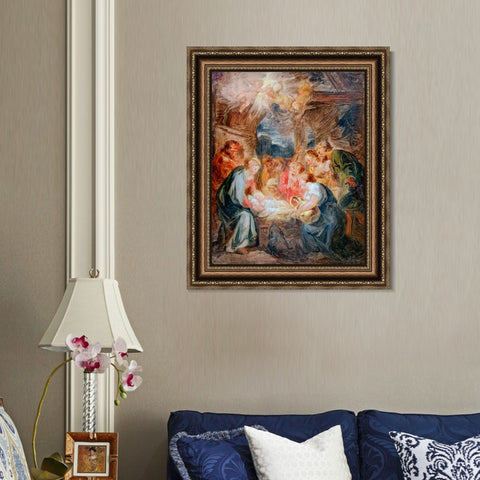 INVIN ART Framed Canvas Art Giclee Print Worship of shepherds by Jean Honore Fragonard Wall Art Living Room Home Office Decorations