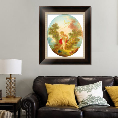 INVIN ART Framed Canvas Art Giclee Print Love the Sentinel by Jean Honore Fragonard Wall Art Living Room Home Office Decorations