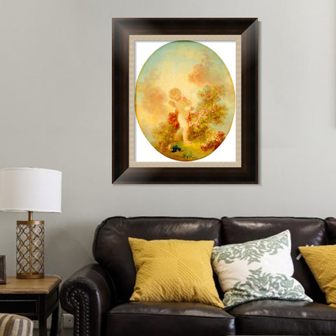 INVIN ART Framed Canvas Art Giclee Print Love the Sentinel#2 by Jean Honore Fragonard Wall Art Living Room Home Office Decorations