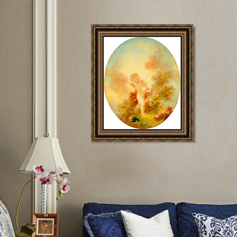 INVIN ART Framed Canvas Art Giclee Print Love the Sentinel#2 by Jean Honore Fragonard Wall Art Living Room Home Office Decorations