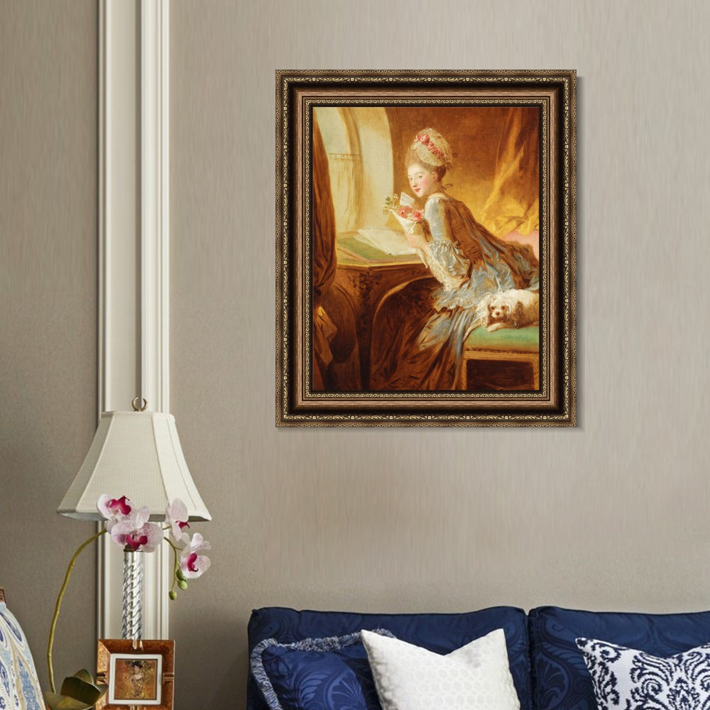 INVIN ART Framed Canvas Art Giclee Print The Love Letter by Jean Honore Fragonard Wall Art Living Room Home Office Decorations
