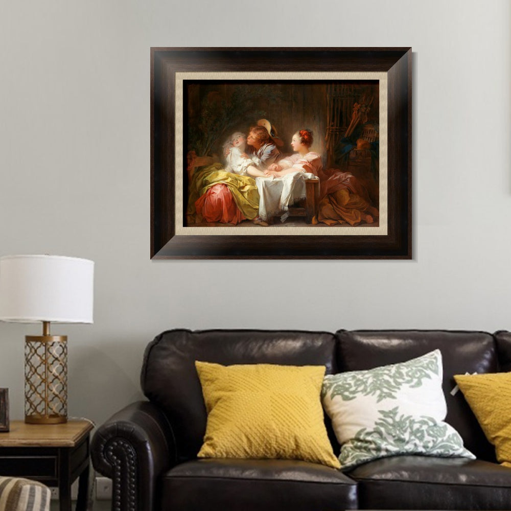 INVIN ART Framed Canvas Art Giclee Print The Stolen Kiss#2 by Jean Honore Fragonard Wall Art Living Room Home Office Decorations