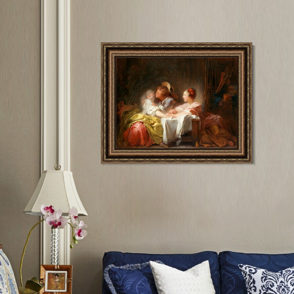 INVIN ART Framed Canvas Art Giclee Print The Stolen Kiss#2 by Jean Honore Fragonard Wall Art Living Room Home Office Decorations
