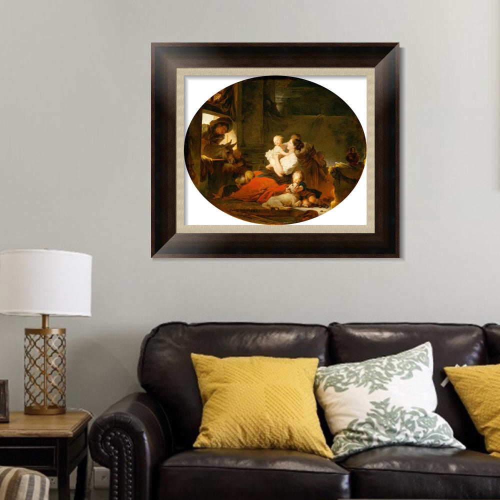 INVIN ART Framed Canvas Art Giclee Print The Happy Family by Jean Honore Fragonard Wall Art Living Room Home Office Decorations