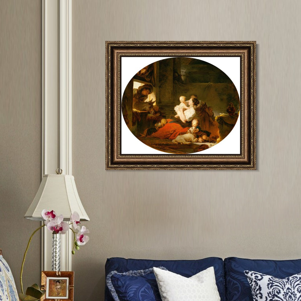INVIN ART Framed Canvas Art Giclee Print The Happy Family by Jean Honore Fragonard Wall Art Living Room Home Office Decorations