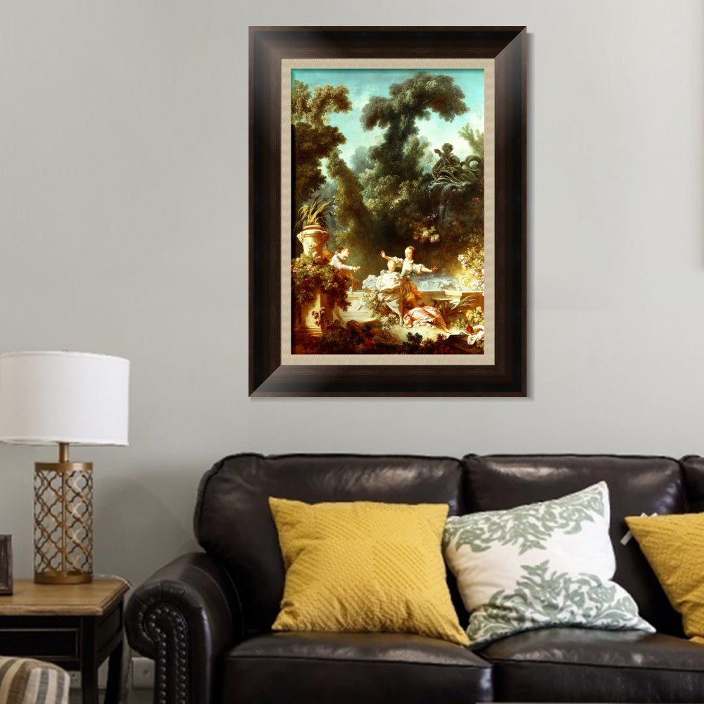 INVIN ART Framed Canvas Art Giclee Print The Pursuit by Jean Honore Fragonard Wall Art Living Room Home Office Decorations