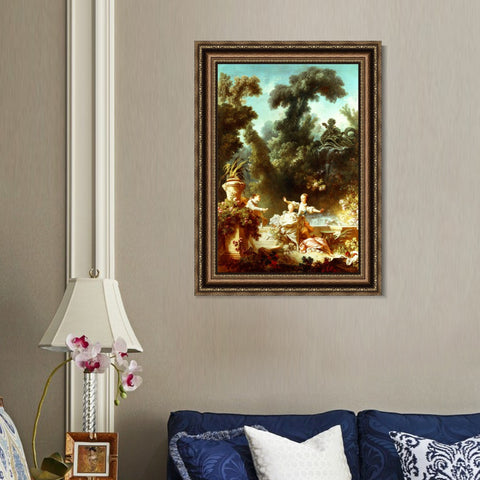 INVIN ART Framed Canvas Art Giclee Print The Pursuit by Jean Honore Fragonard Wall Art Living Room Home Office Decorations