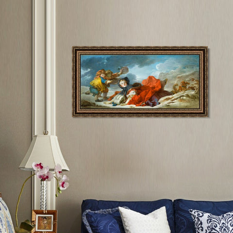 INVIN ART Framed Canvas Art Giclee Print Winter by Jean Honore Fragonard Wall Art Living Room Home Office Decorations