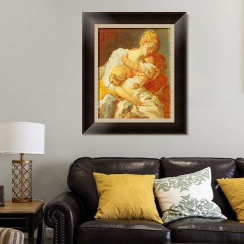 INVIN ART Framed Canvas Art Giclee Print Mother kisses golden childhood jealousy by Jean Honore Fragonard Wall Art Living Room Home Office Decorations