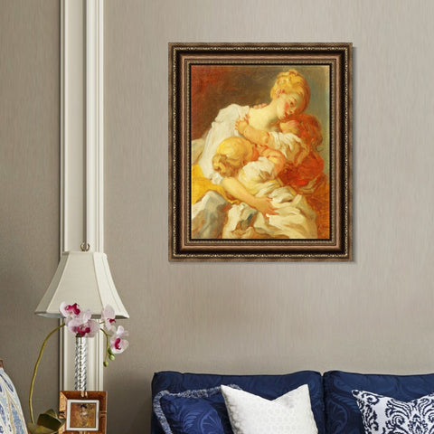 INVIN ART Framed Canvas Art Giclee Print Mother kisses golden childhood jealousy by Jean Honore Fragonard Wall Art Living Room Home Office Decorations