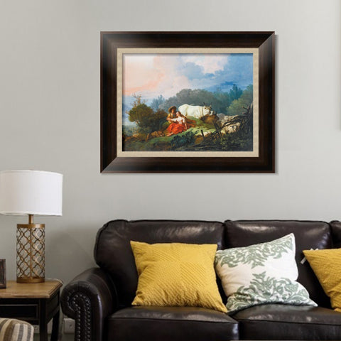 INVIN ART Framed Canvas Art Giclee Print PASTORAL LANDSCAPE WITH A SHEPHERD AND SHEPHERDESS AT REST by Jean Honore Fragonard Wall Art Living Room Home Office Decorations