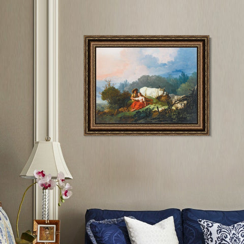 INVIN ART Framed Canvas Art Giclee Print PASTORAL LANDSCAPE WITH A SHEPHERD AND SHEPHERDESS AT REST by Jean Honore Fragonard Wall Art Living Room Home Office Decorations