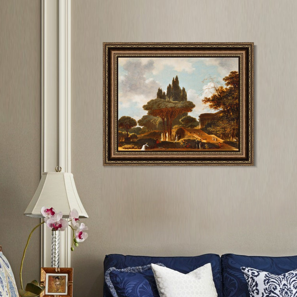 INVIN ART Framed Canvas Art Giclee Print Italian Landscape on the Stairs by Jean Honore Fragonard Wall Art Living Room Home Office Decorations