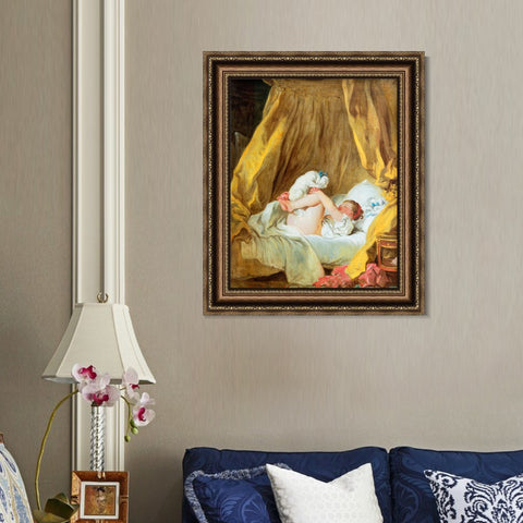 INVIN ART Framed Canvas Art Giclee Print Young girl and her dog by Jean Honore Fragonard Wall Art Living Room Home Office Decorations