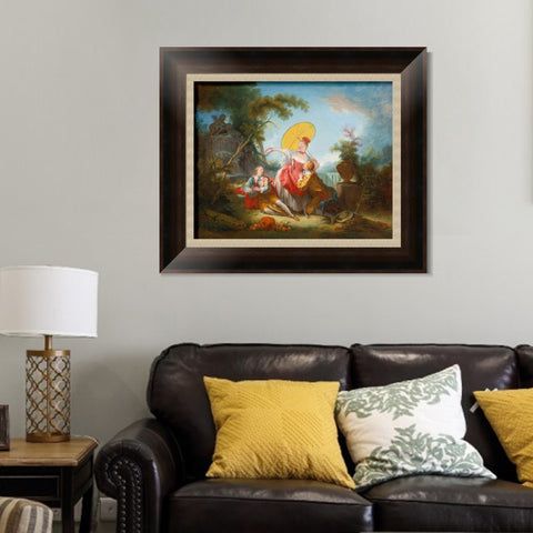 INVIN ART Framed Canvas Art Giclee Print THE MUSICAL CONTEST by Jean Honore Fragonard Wall Art Living Room Home Office Decorations