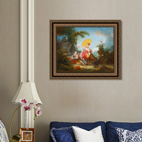 INVIN ART Framed Canvas Art Giclee Print THE MUSICAL CONTEST by Jean Honore Fragonard Wall Art Living Room Home Office Decorations