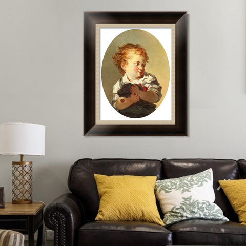 INVIN ART Framed Canvas Art Giclee Print YOUNG BOY HOLDING CHERRIES by Jean Honore Fragonard Wall Art Living Room Home Office Decorations
