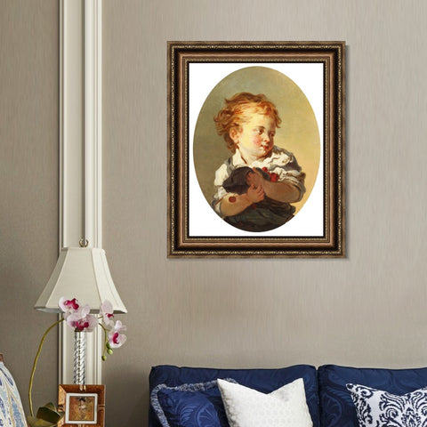INVIN ART Framed Canvas Art Giclee Print YOUNG BOY HOLDING CHERRIES by Jean Honore Fragonard Wall Art Living Room Home Office Decorations