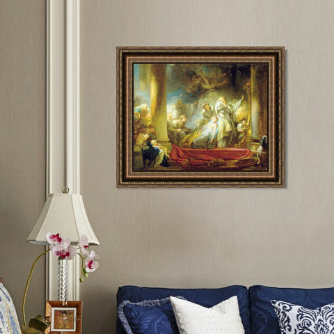 INVIN ART Framed Canvas Art Giclee Print The sacrifice of Calirroe by Jean Honore Fragonard Wall Art Living Room Home Office Decorations